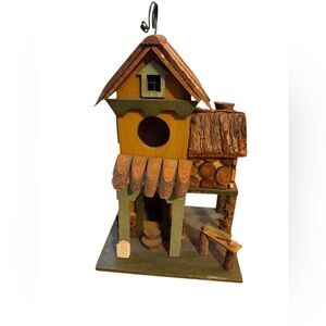 Wood Log Tall Hanging Birdhouse Natural Wood Window Door Shutters 11X7X5” Rustic
